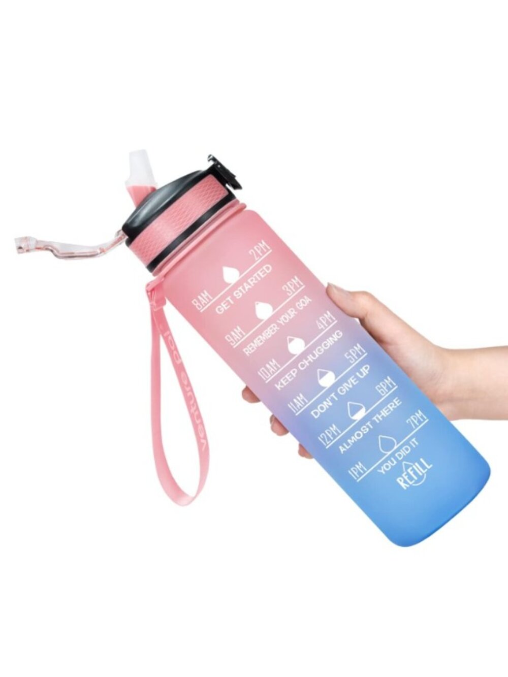 Venture Pal 32oz Motivational Water Bottle with Time Marker Ombre Pink Blue NWOT